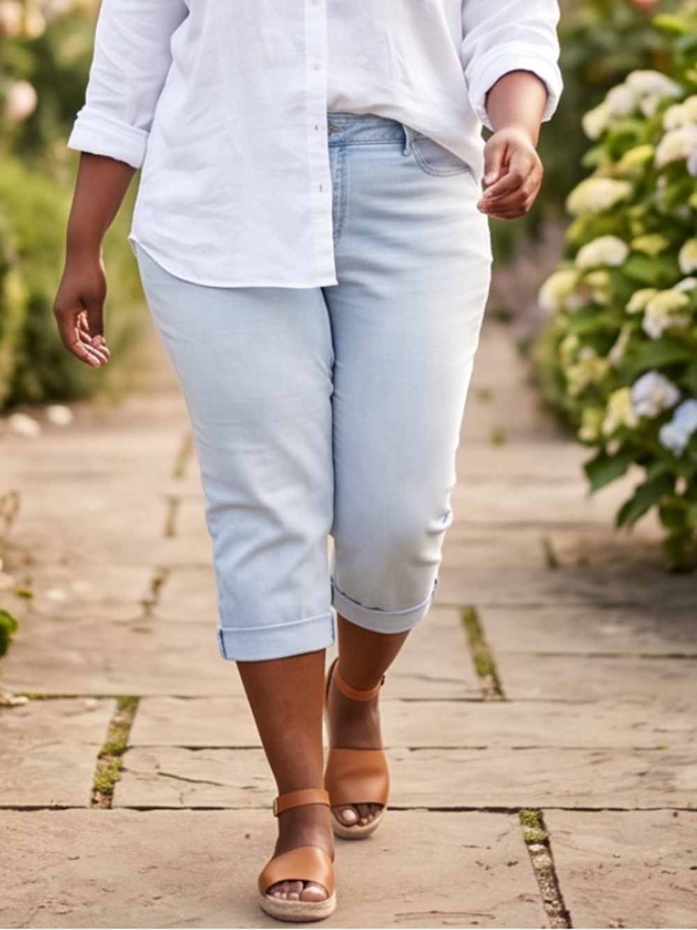 Denim Capris with Vintage Wash